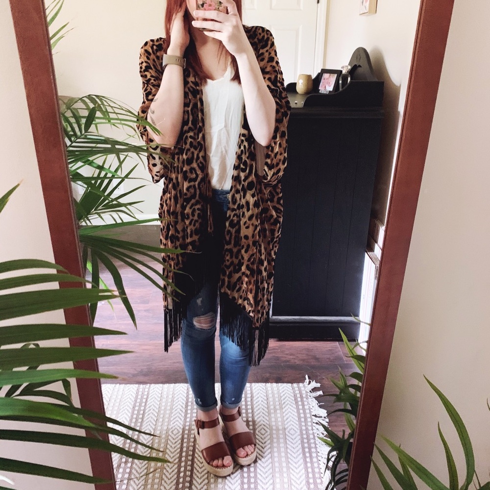 Cheetah Print Shaw w/ Fringe